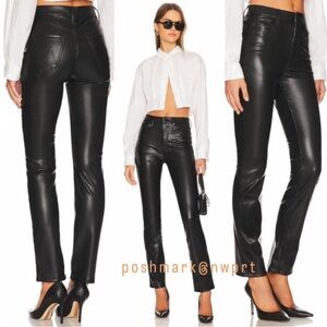 MOTHER High-Rise Faux Leather Straight Jeans — Black